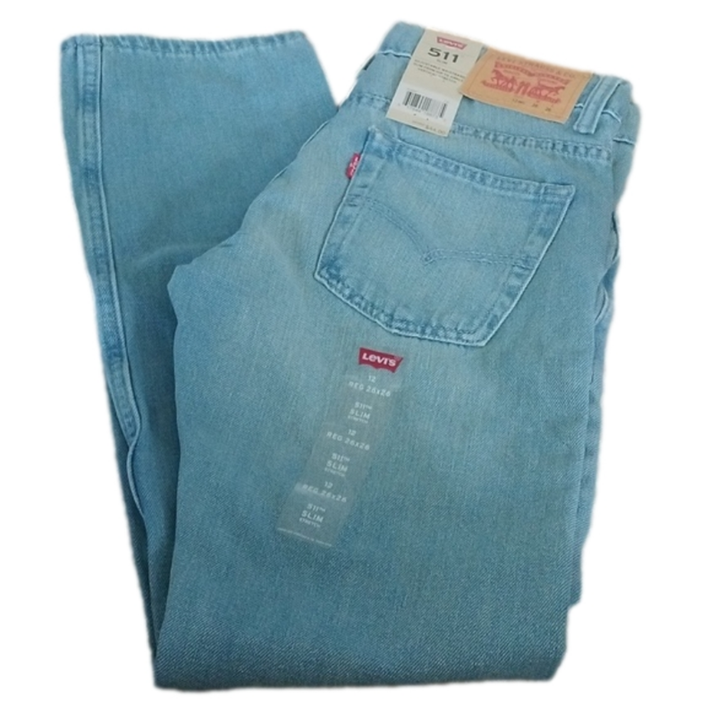Levi's Big Boys 511 Slim Stretch Denim Blue Jeans, Perlata, 12 Regular 26x26